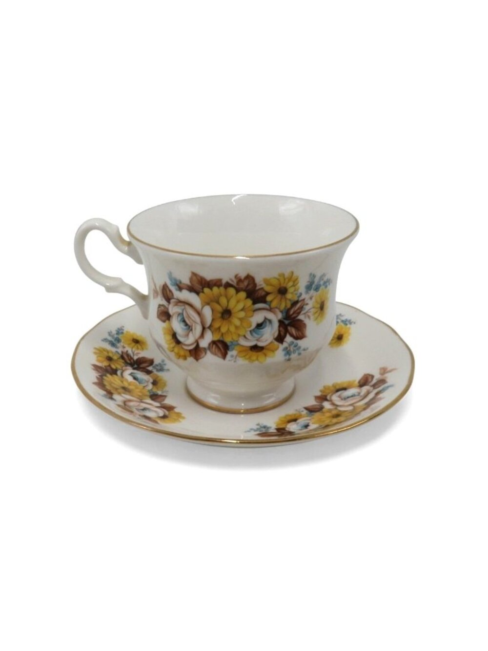 Vintage Royal Vale Footed Teacup & Saucer Bone China Floral England 8585